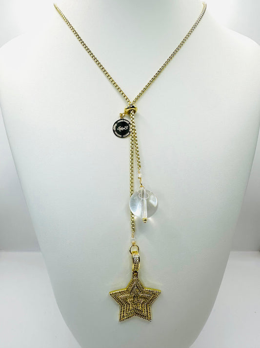 Double star and crystal bow tie neck