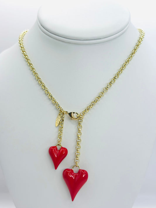 Red heart double necklace