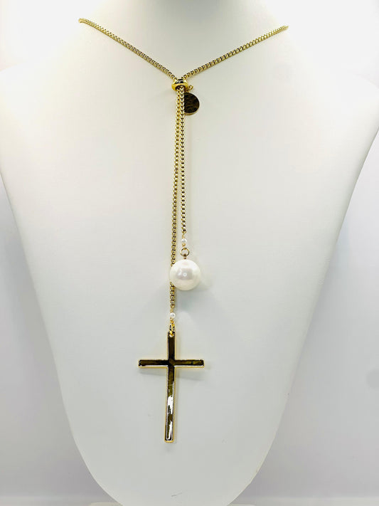 Corbatín cross pearl gold