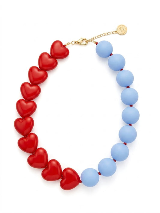Candy Bom Mini Heart Necklace Red and ligth blue