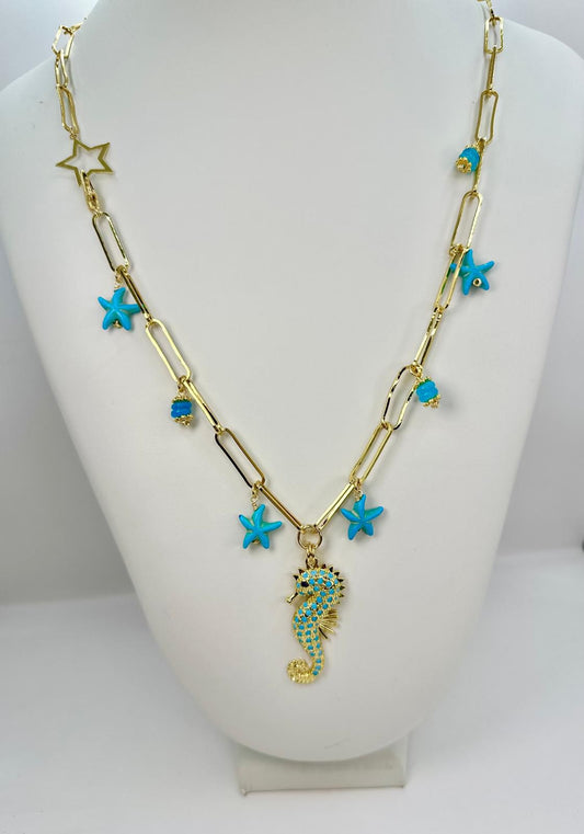 Seahorse Necklace Blue