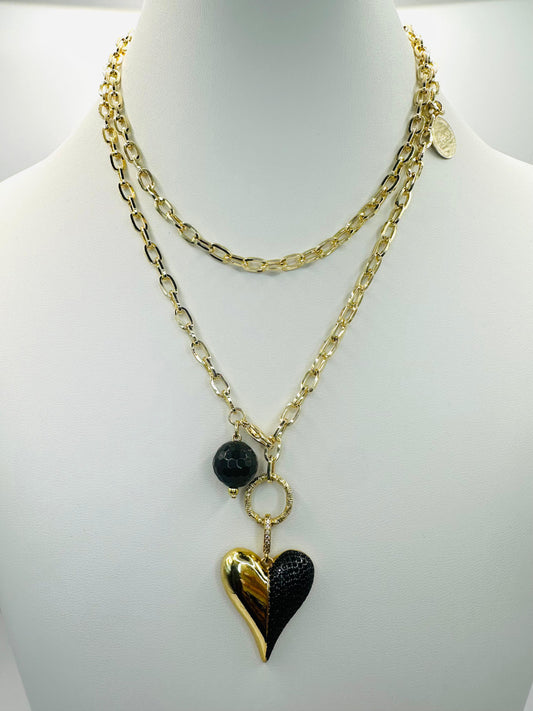 Black triple heart necklace