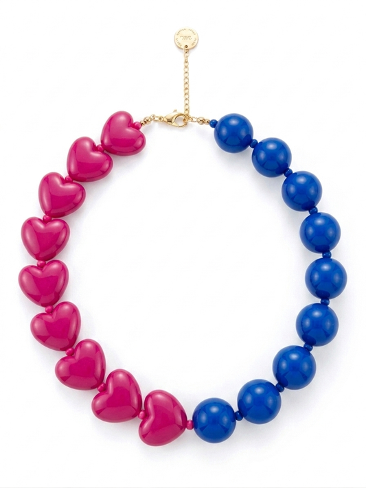 Candy Bom Mini Heart Necklace fuchsia and blue