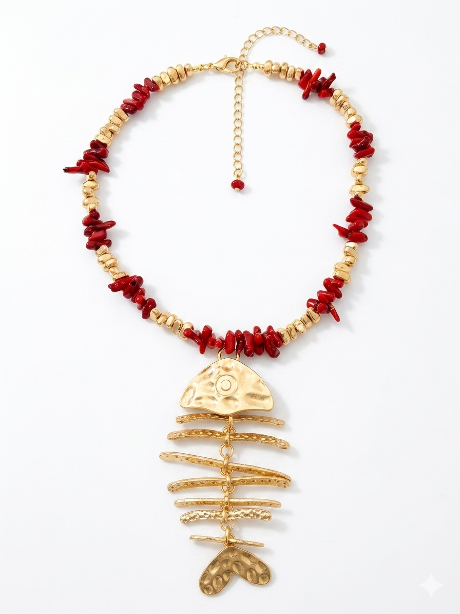 Real fish necklace red